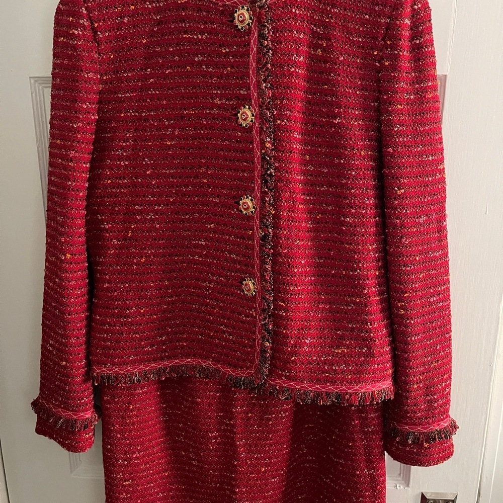 St. John Couture Red Tweed Skirt Set